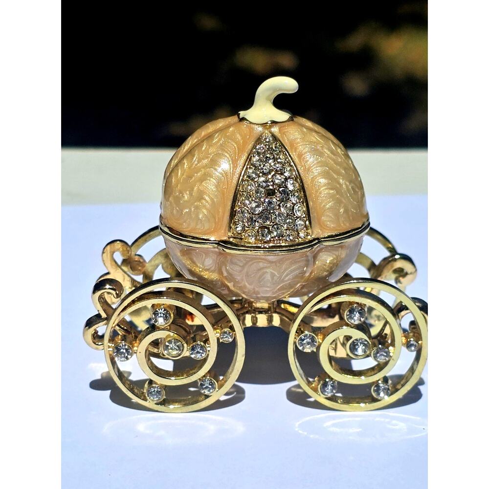 Disney Gold Pumpkin Carriage Trinket Box Crystals Hinged Fairy Tale Arribas Bros